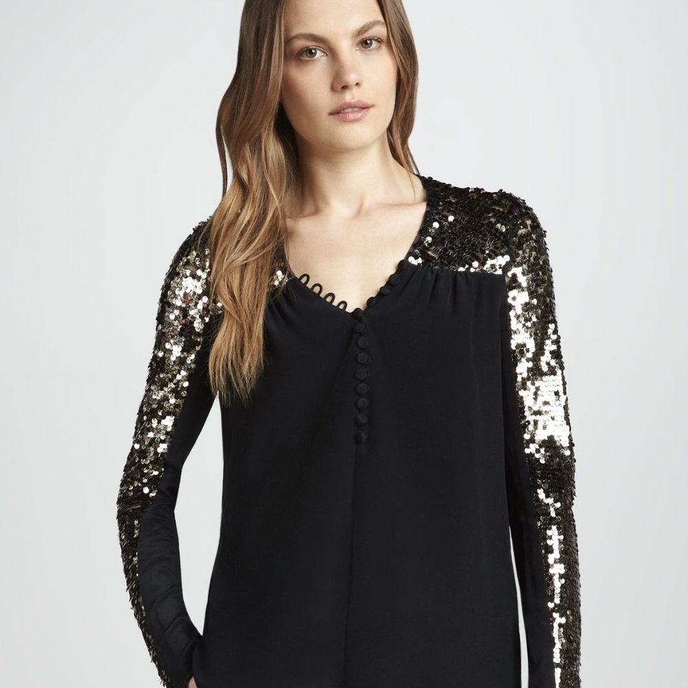 BCBG MAXAZRIA Antonella Sequin Sleeve Top XS NWOT